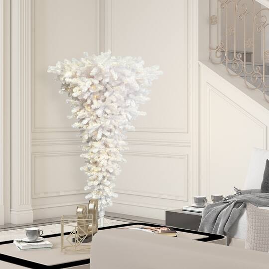 5.5ft. Pre-Lit White Upside Down Artificial Christmas Tree, White LED Lights